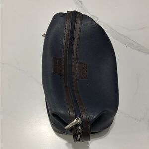 Men's Navy and Brown Leather Bag